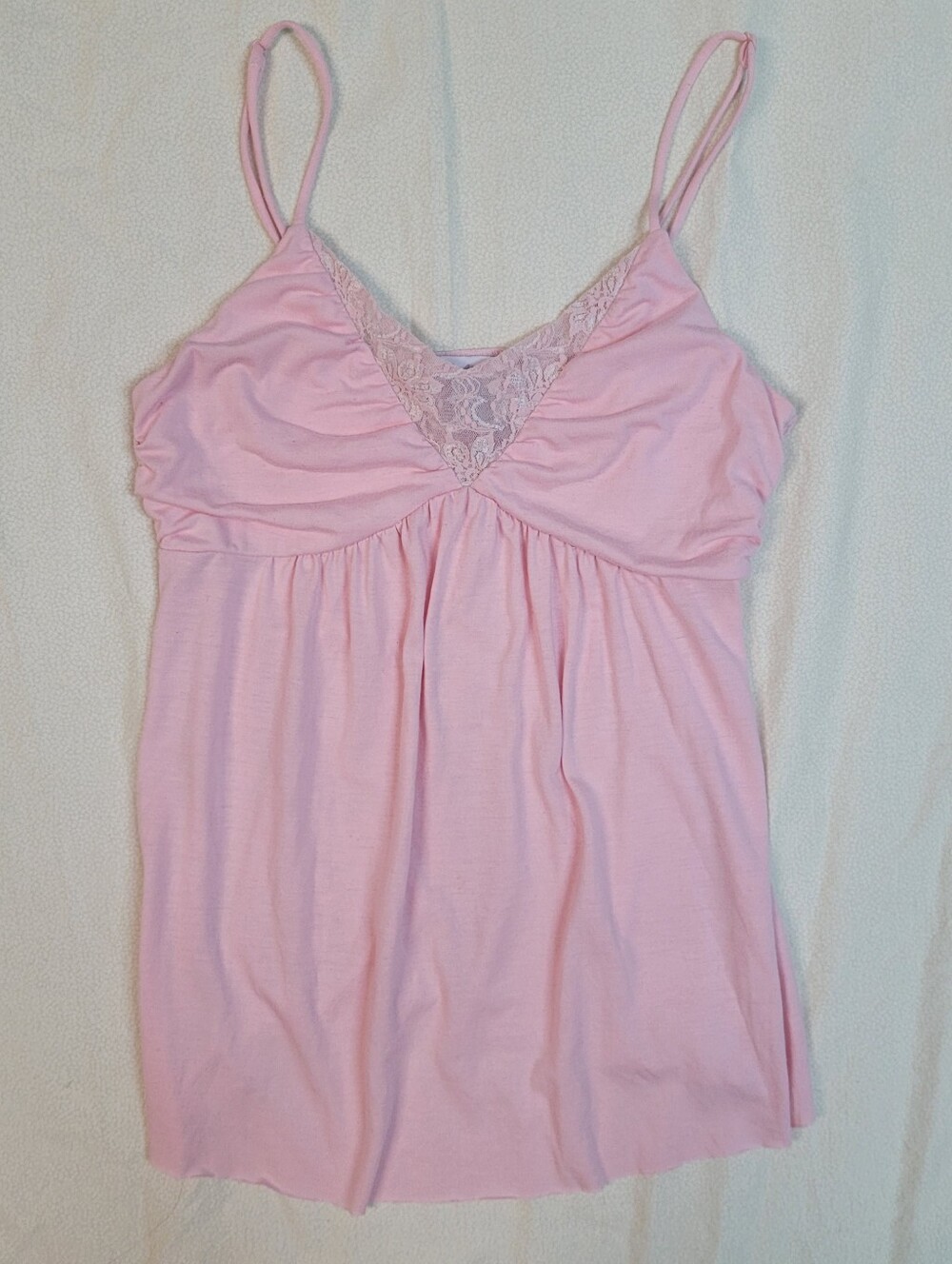 Vintage Y2k Light Pink Lace Trim Cami Tank Babydoll Top, Med Summer Festival